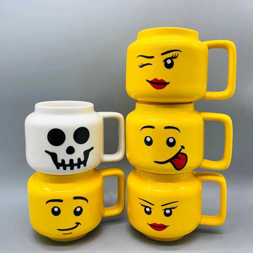 Mugs 250ml Expression Ceramic Mug Figurine Head Ceramic Cup Cute Smiling Face Drinking Cup ChildrenS Christmas Gift Cup 240417