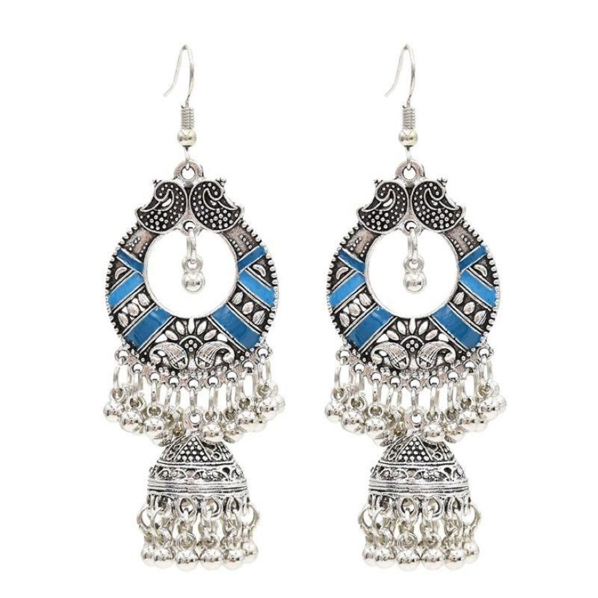 Boucles d'oreilles ethniques traditionnelles en peluche Bali Jhumka Jhumki Gypsy Oreadsdangle ChandelierDangle272V