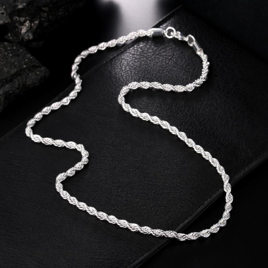 925 Sterling Silver 16 18 20 22 24 tum 4mm ed repkedja halsband för kvinnor man mode bröllop charm smycken247z