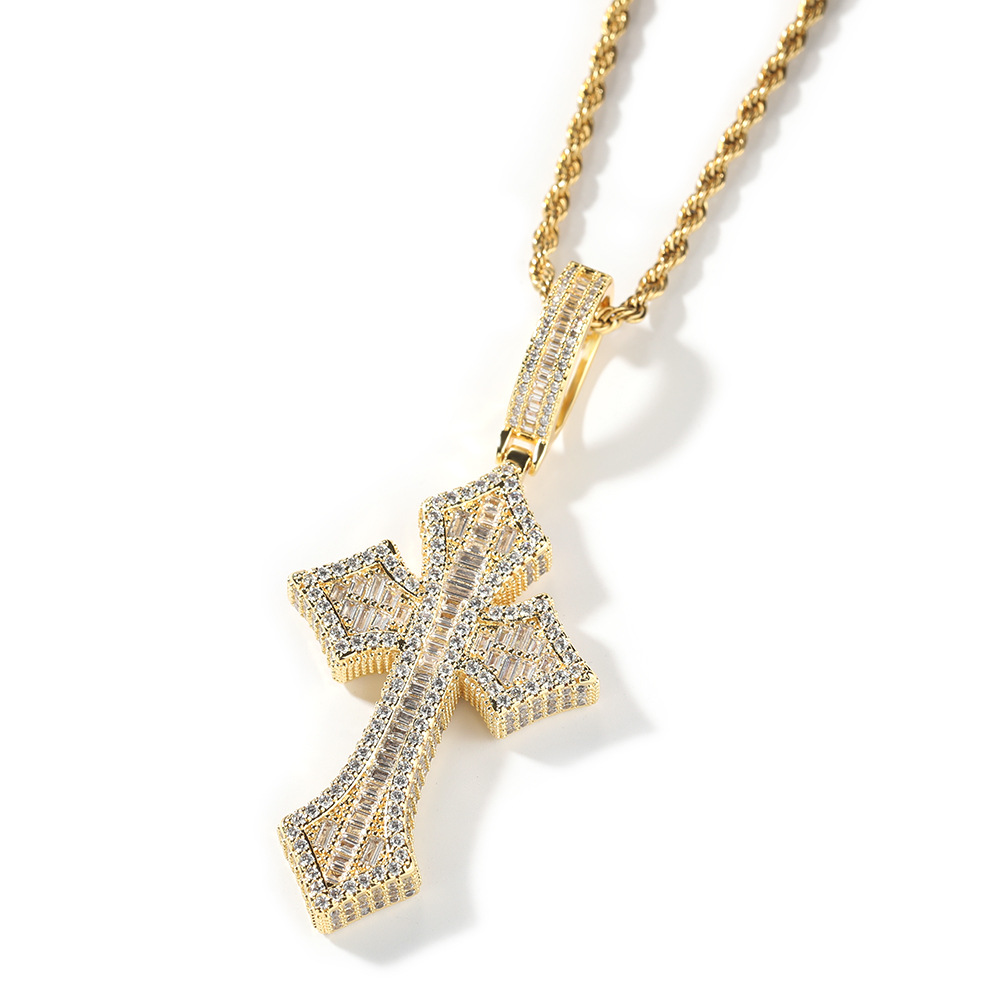 Collier pendentif en croix Hip Hop Tarbant 5A T Zircon 18K Bijouts de rap plaqué d'or