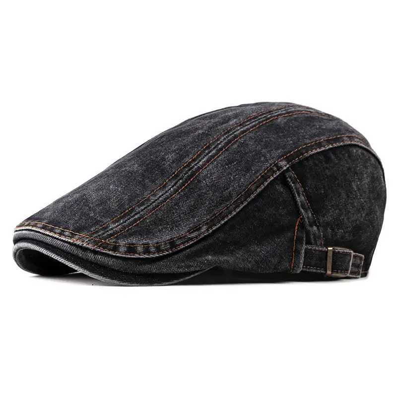 BERETS 2021 SPRIST SUMMER SOLID COLOR NEWSBOY CAPS MEN WASHED DENIM COTTON PEAKED CAPED WOMEN PAINTER BERET HATS 16 D240417