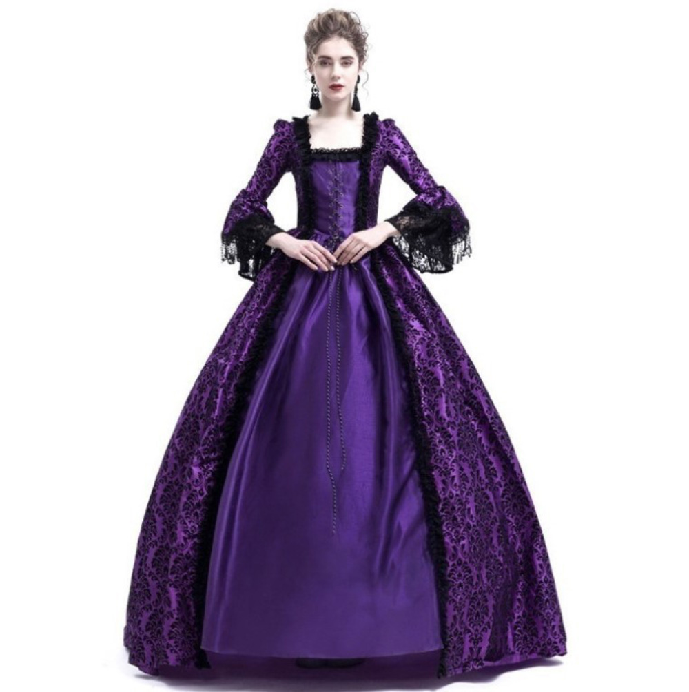 Kvinna retro Elegant Princess Party Halloween Queen Palace Court Cosplay Costumes Medieval Stage Dresses