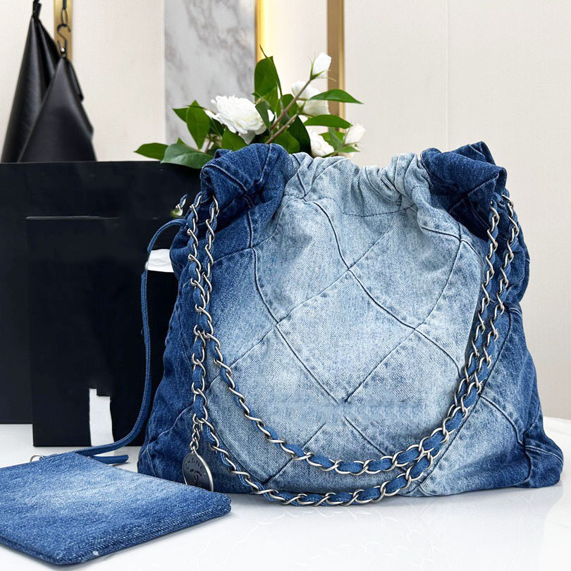 Denim -Tasche Cassile 22 -Bag -Designerin Chanells Bags Eimer Tasche Tasche Frauen teure Handtasche große Kapazität Einkaufstasche Lady Kette Vielseitige Umhängetasche Denim Blue Blau