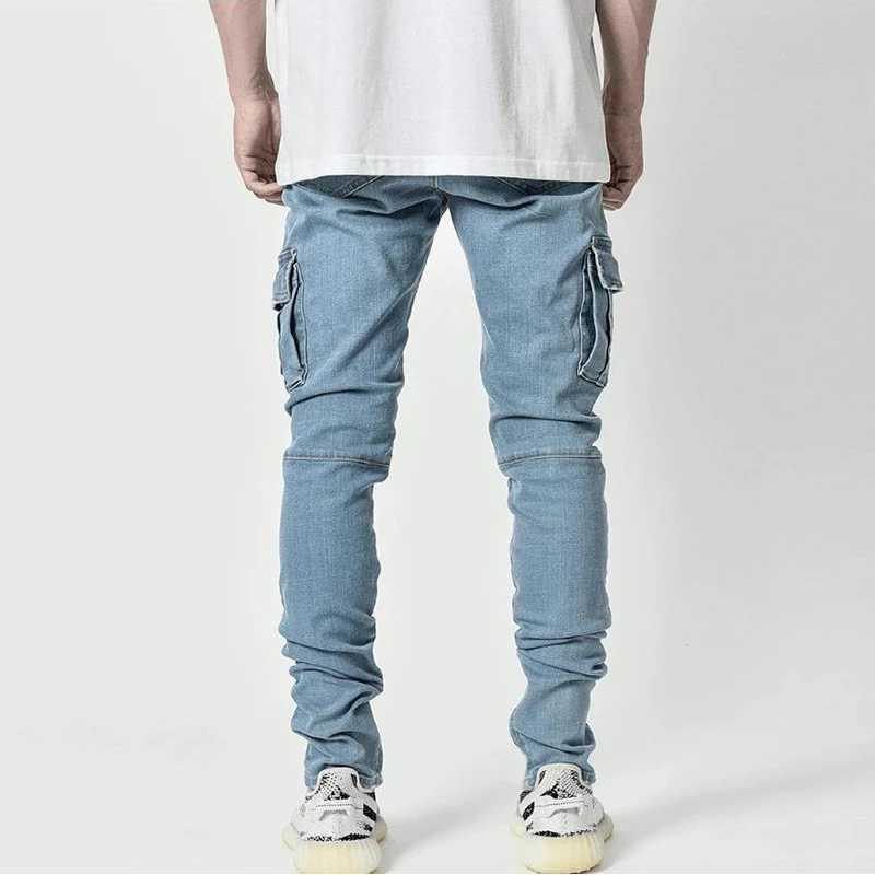 Pantalon d'homme à jeans masculin Coton Coton Denim Pantalons Multi Pocket Cargo Men Fashion Mens Pockets côté Jeans D240417