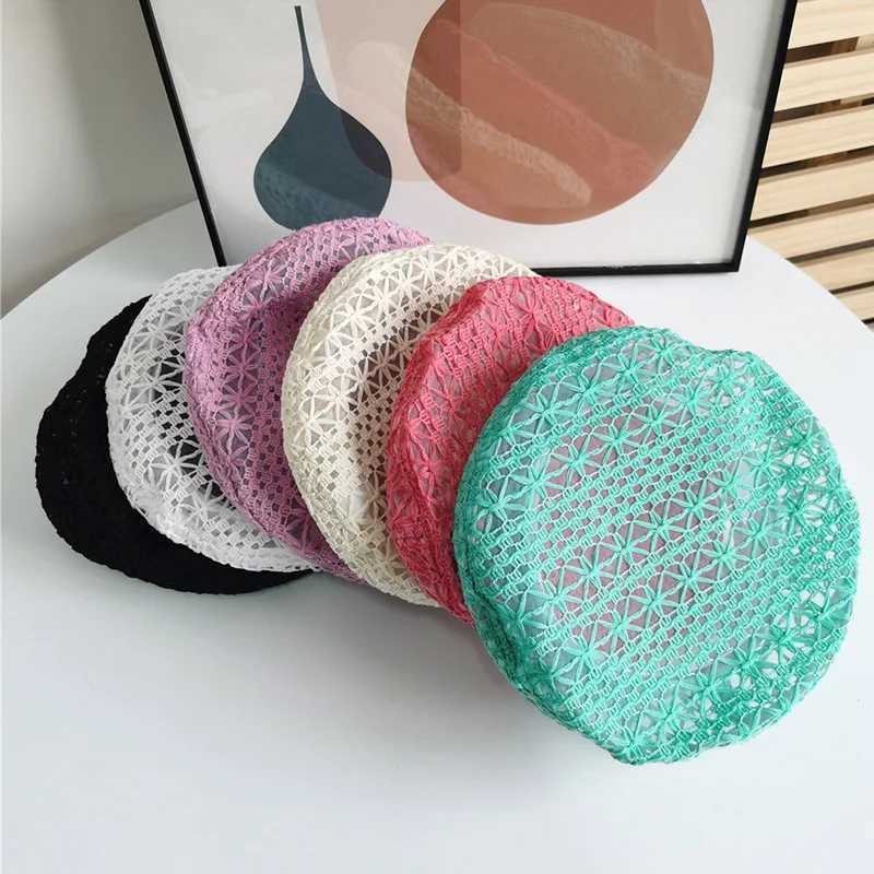 Boinas de boina de verão multi colorido para mulheres de renda respirável de renda de renda de renda de renda de chapéu de chapéu de gorro floral de gorro, cobrindo o algodão Hat D240417