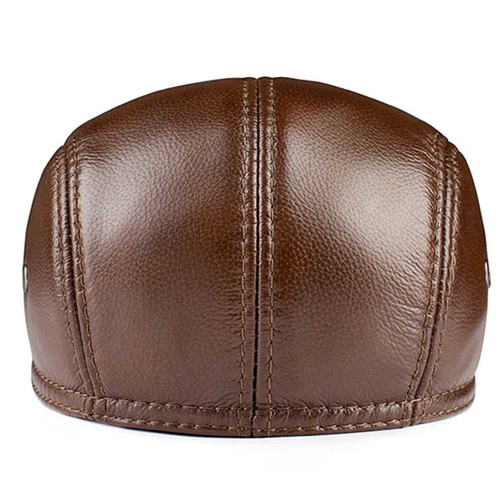 Berets La Spezia Cowskin Mens Beret Real Кожаная крышка коричневая кепка коричневые ушные изделия теплые осенние зимние бренд водитель бренда Ivy Hateboy D24417