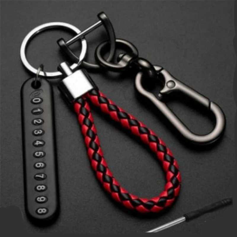 Keychains Lanyards Anti-lost Car Keychain Phone Number Card Keyring Leather Bradied Rope Auto Vehicle Key Chain Holder Accessories Gift for Husband d240417