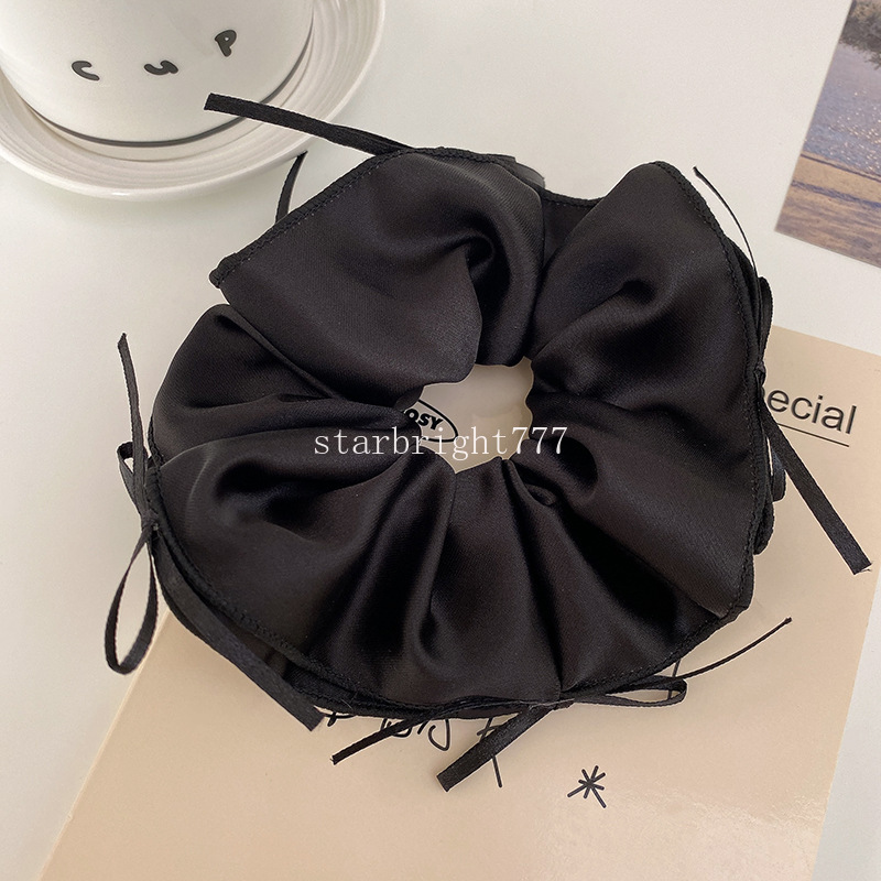 Sweet Ballet Style Large Scrunchie Hairband With Silk Ribbon Solid Color Bow Knot Ideal For Pure Daily Wear For Ladies Girls