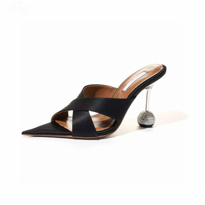 Fashion Women Sandals Papillon 100 mm Pumps Italy Classic Graffiti Satins Pointed Toes Slingback Cross Strap Designer Evening Dress Sandal High Heels Box EU 34-42