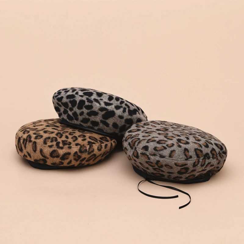 Berets Womens Leopard Print Hat Fashion Beret Vintage Hats Leopard Felt Hat Beanie Girls Cap французские береты с регулируемой веревкой D24417