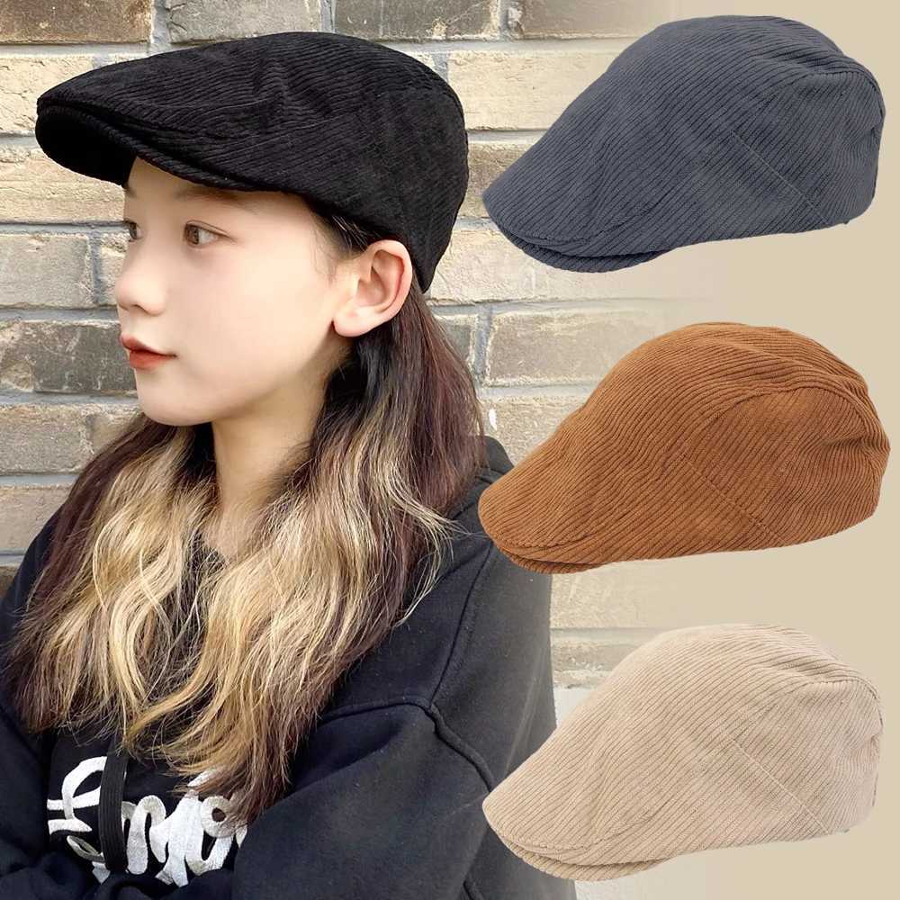 Bérets Automn Corduroy Beret Hat For Men Sun Hats Solid Color Berets Vintage Newsboy Caps plat Ivy Casquette Cabbie Ajustement Cabe D24417