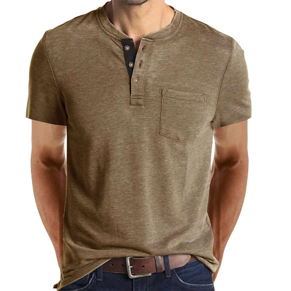 Camiseta de manga corta para hombres de verano, camisa base para hombres, camiseta redonda de cuello, camisa Henry para hombres