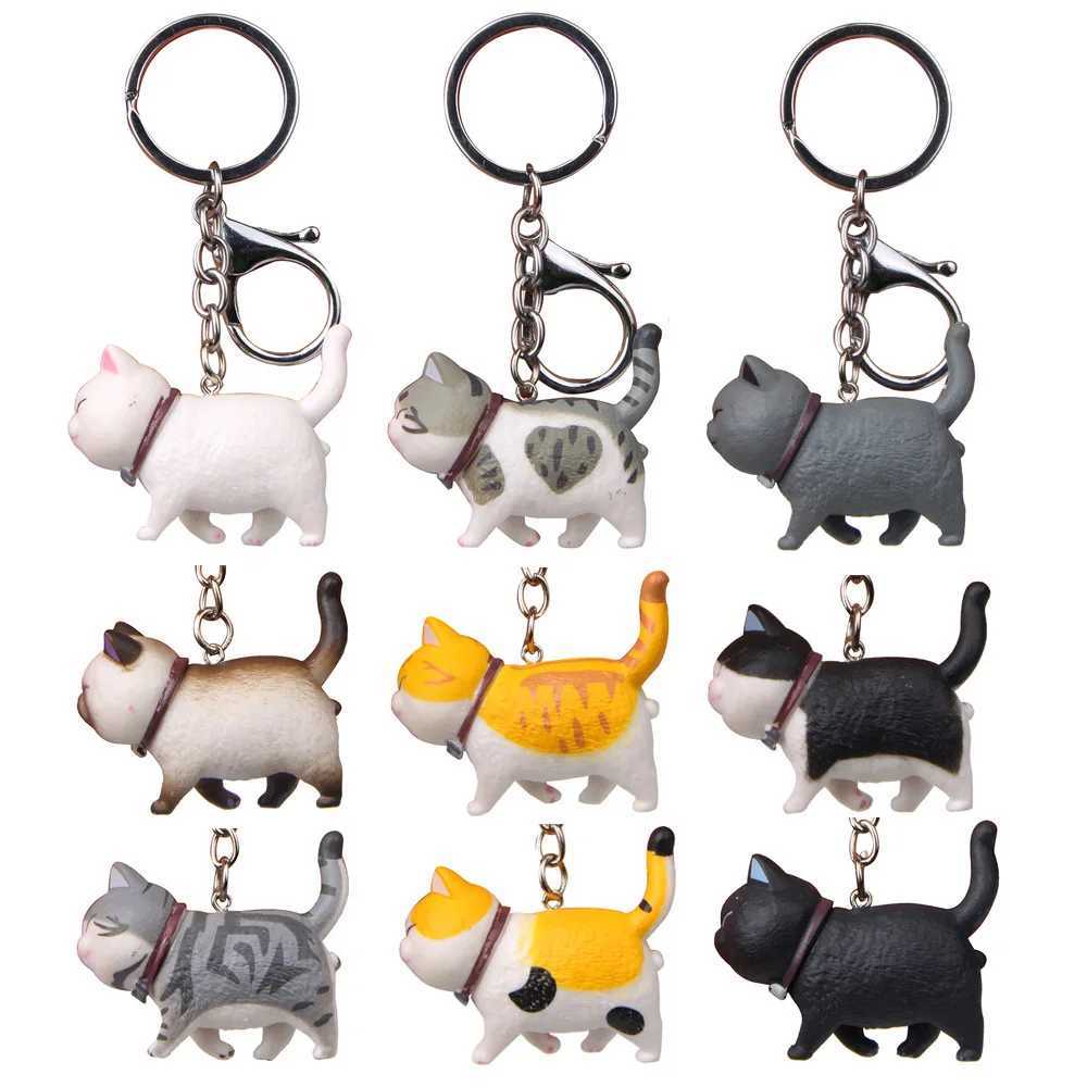 Keychains Lanyards Cartoon Kittens Keychain Cure Animal Key Chain Creative Cat Pendant for Women Car Keyring Purse Bag Accessories Gifts D240417