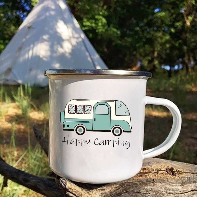 Кружки Camper Creative Coffee Mug Travel Tea Cup Cust Name Milk Wine Camping Emamel Mugs ручной работы ручной работы. Периолизированный подарок 240417