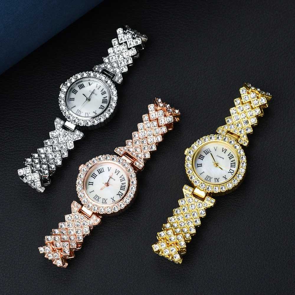 Montre-bracelets / set Luxury Female Brand diamant Watch Bracelet Womens Crystal Quartz Watches Ladies Dames Calle de montre en acier Horloge tendance D240417