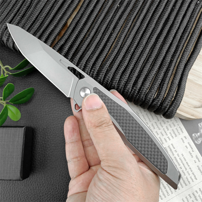 Model F95NL F95zero Flipper Folding Knife Elmax Drop Point Blade,420 Steel Inlaid with Carbon Fiber Handle Bailout Outdoor Tactical Pocket Knife Men Collector Gift