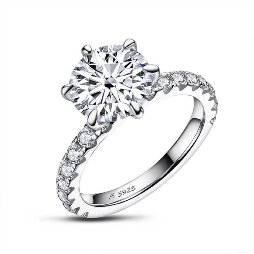 ANZIW 925 STERLING SLATER 4CT ROUND CUT RING PARA MULHERES 6 pontas de noivado de diamante simulado Jóias