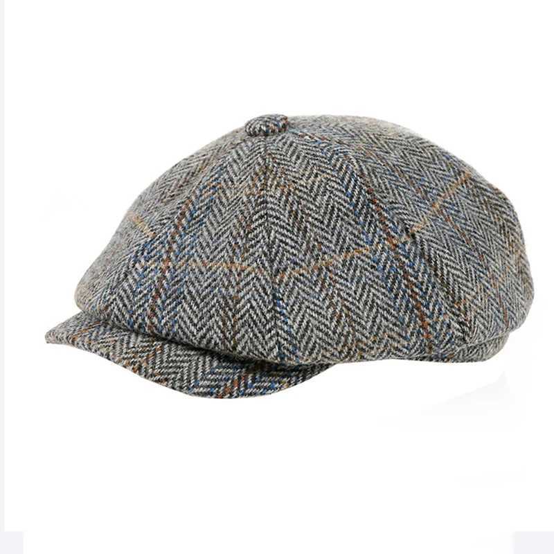 BERETS NYHETSBODE HAT 60% WOOL MEN BERETS GRÅ HERRINGBONE FLAT CAPS VÄRLIGA BRITISKA MINTER HAT Hösten Vinterhattar Octagonal Cap BJM42 D240417