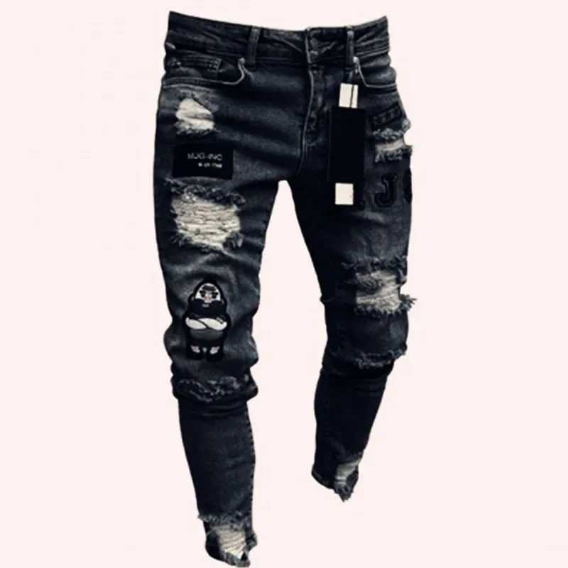 Yqed heren jeans modestraatstijl gescheurd skinny heren vintage wassen vaste denim broek heren casual slanke fit potlood denim broek hot sale d240417