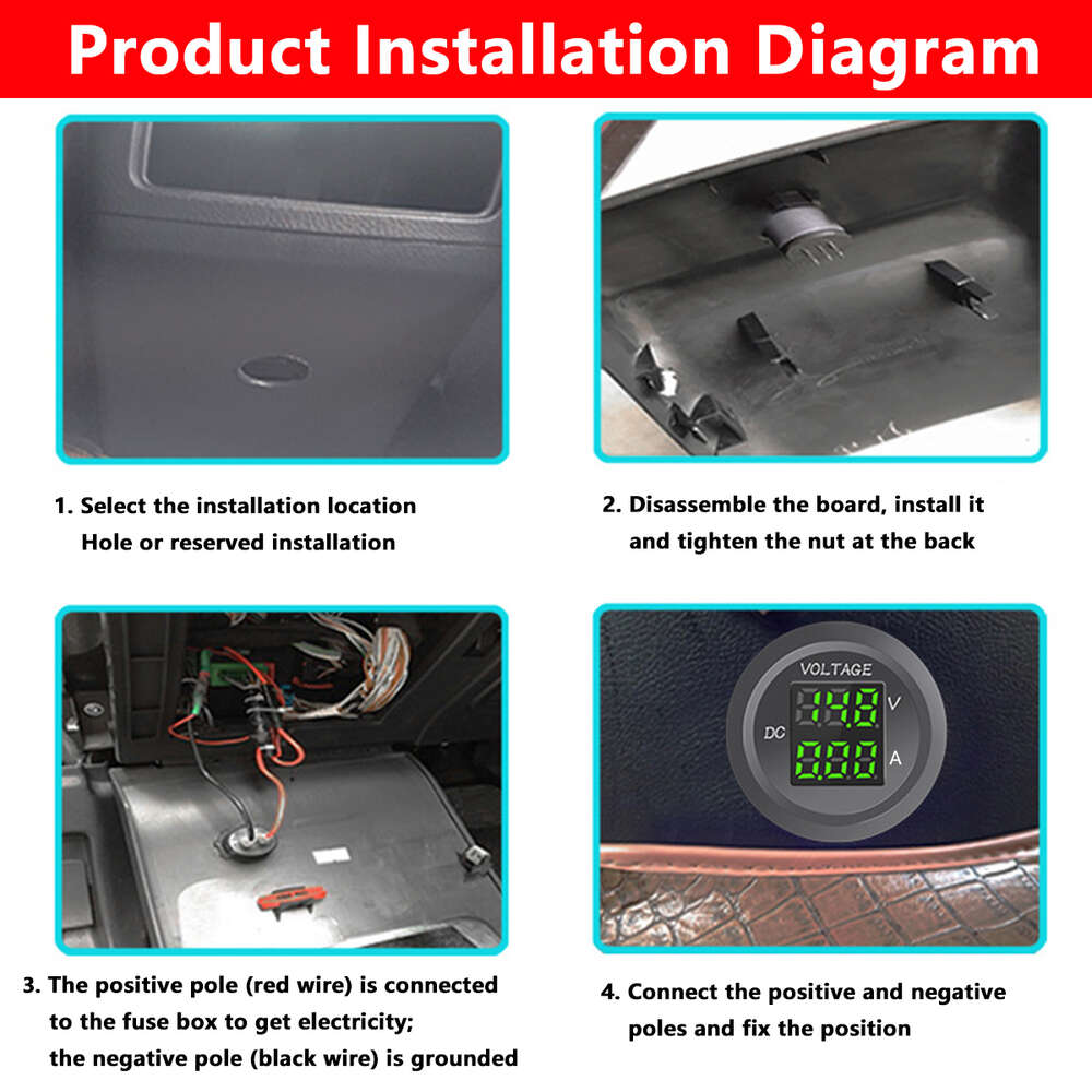 New 12-24V Car Mini Waterproof Dual Voltage VA Threedigit Round LED Panel Digital Ammeter Tester Monitor Display Voltmeter