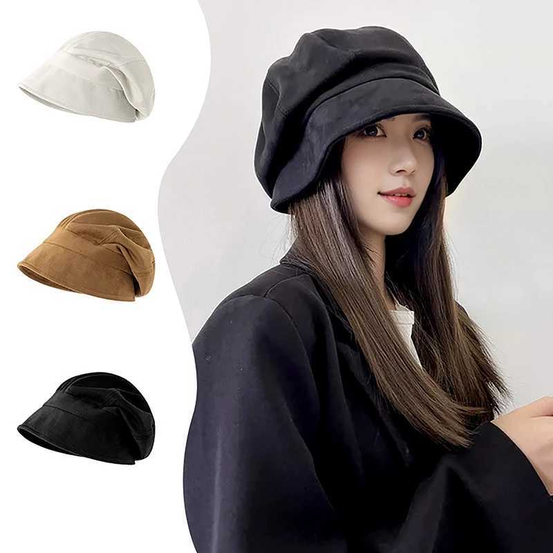Berets Retro Color Women Béret Hat d'automne hivernale Sloughy Fisherman Cap Fashion Girls JK Corée Octogonal Artiste Painter Caps D240417