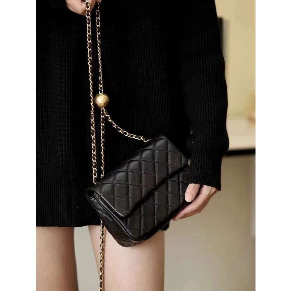 Sheepskin Bag Network Red Grade One Shoulder Crossbody Lingge Chain Golden Ball Square Fat Man