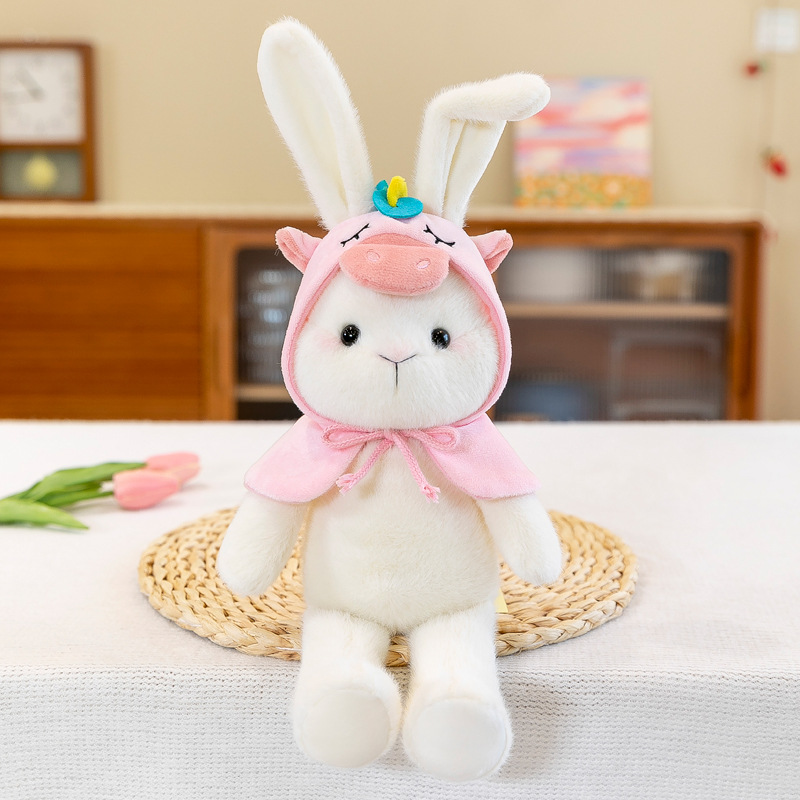 Cute Folded Ear Rabbit with Hat Cloak Rabbit Doll Soft and Cute Plush Toy Children's Birthday Gift Girl Doll