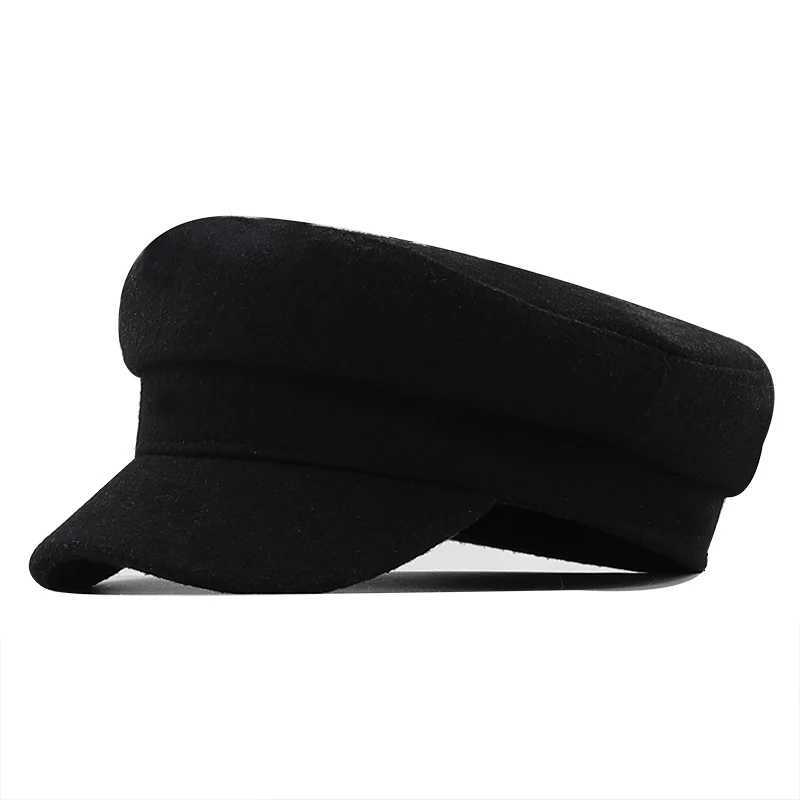 Beretten klassieke zwarte hoogwaardige militaire hoed voor vrouwen lente herfst winterhoeden vilt cap winter dames zwarte hoed wollen baret cap d24417