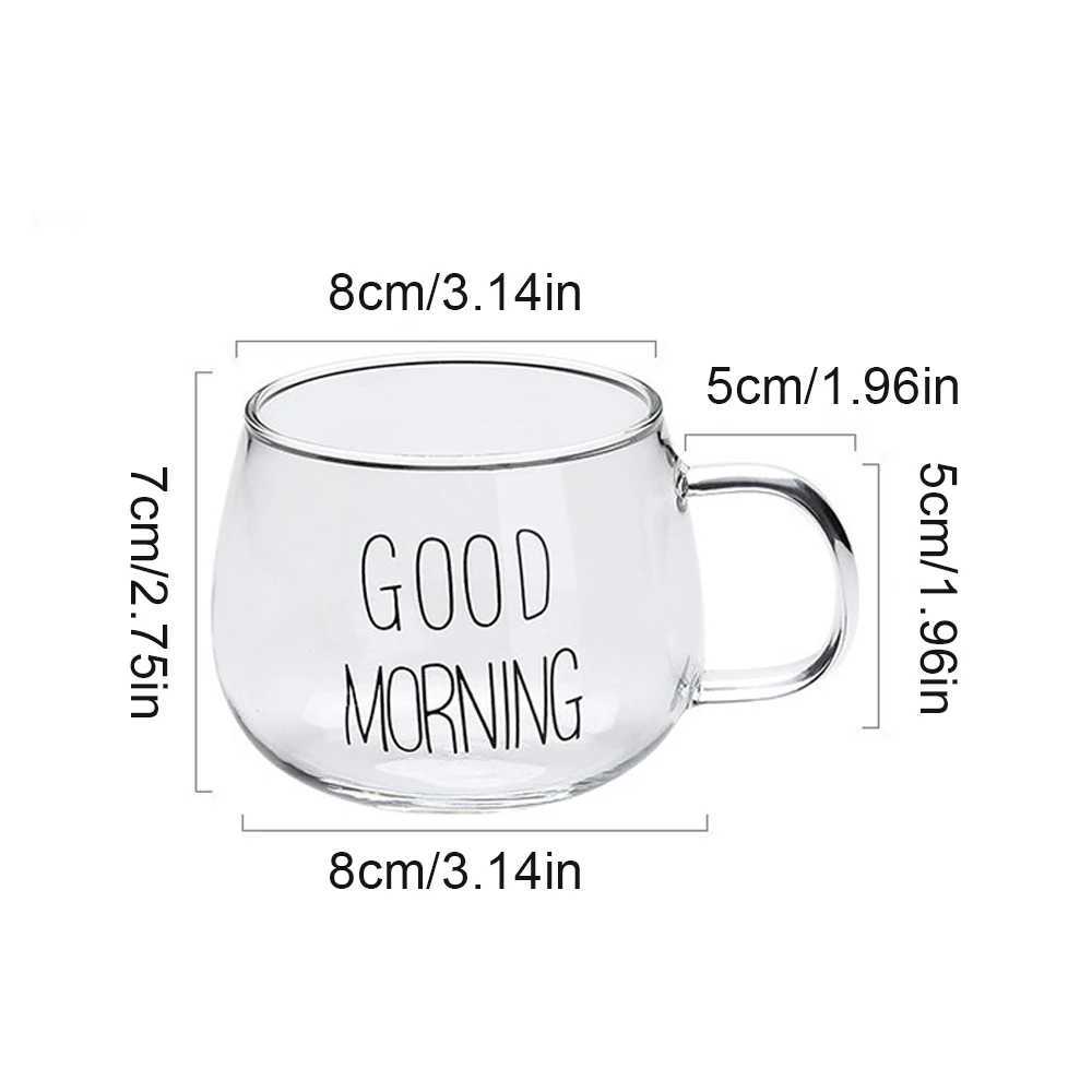 1yku Tassen 350 ml Buchstaben gedruckt transparent kreatives Glas Kaffee Tee Becher Frühstück Milk Tasse große Kapazität mit Getränkerntensilien 240417