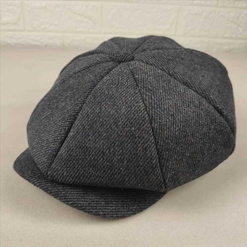 Boinas grandes homens de cabeça robusta boinas adultos henringbone sentiu o octógono boné feminino de inverno chapéu de abóbora gatsby hera plana tampa 56-58cm 59-60cm D240417