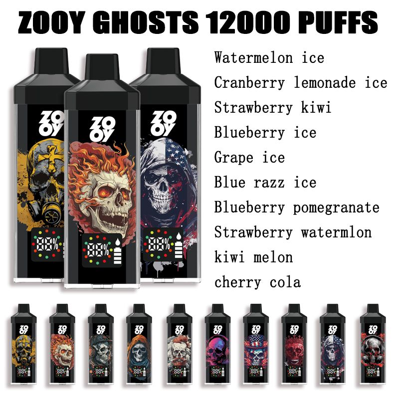 EU ENTREPRISE ZOOY GHOSTS 12000 PUFFS DIRECLABLE E Cigarettes Vape Puff 12k 0% 2% 3% 5% Préfacée avec Screen Mesh Coil 650mAh RECHARGE BATTERIE VACTE