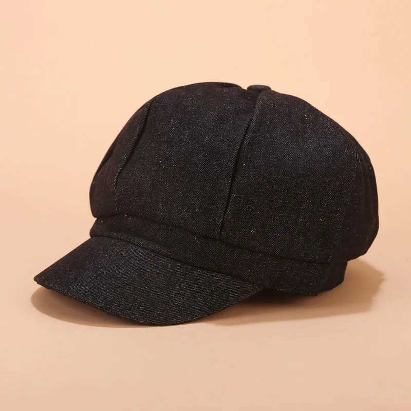 Berets British Style solidne dżinsowe czapki dla kobiet ośmioboczne newsboy kapelusze damskie damskie swobodne słoneczne kapelusz beret malarz cap gorros mujer d24417