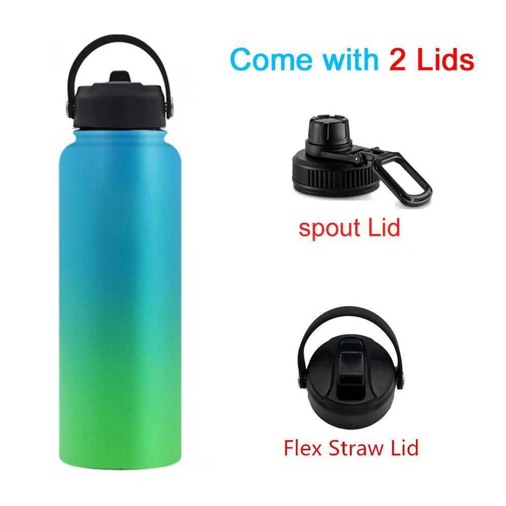 Tasses personnalisées 18oz 32 oz 40oz bouteille d'eau sous vide de grande capacité avec 2 couvercles en acier inoxydable large bouche hydroes thermos thermos fid 240417