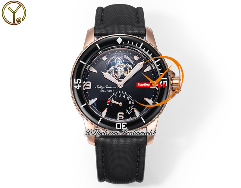 Fifty Fathoms Real Tourbillon 8 Jours Automatic Mens Watch YSF 5025-3630-52B Power Reserve Rose Gold Dial Sail-Canvas Super Edition Reloj Hombre PureTime