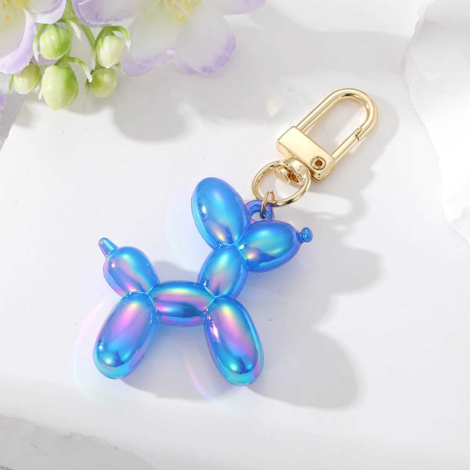 Keychains Lanyards 2023 Cartoon Animal Balloon Dog Par Keychains nyckelring för kvinnor Män Söt Pet Puppy Bag Key Esthetic Keychain Accessories D240417