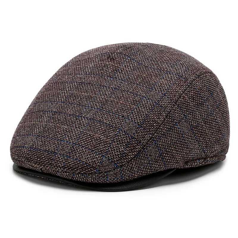 Berety jesienne i zimowe męskie beret ciepłe ochronne ucha Tweed Cap Sunshade Cotton Cap Otgokowa czapka Old Man Cap Malarze Cap D240417