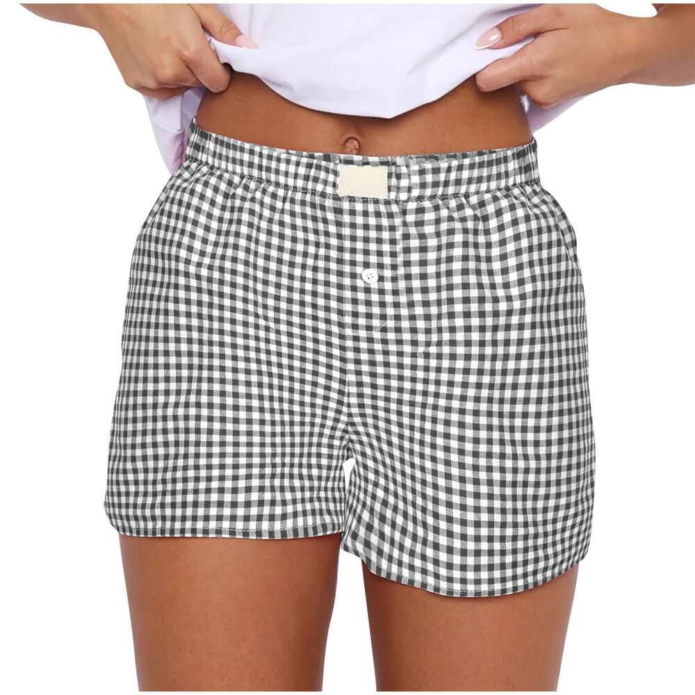 2024 Sommer New Damen Casual Komfortable hohe Taille Lose Weitbein -Checker Shorts F41714