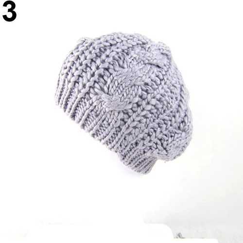 Berets Femmes Sweet Crochet Couleur solide Couleur Beret Artiste Baggy Boneie Hiver Hat Gift D24417