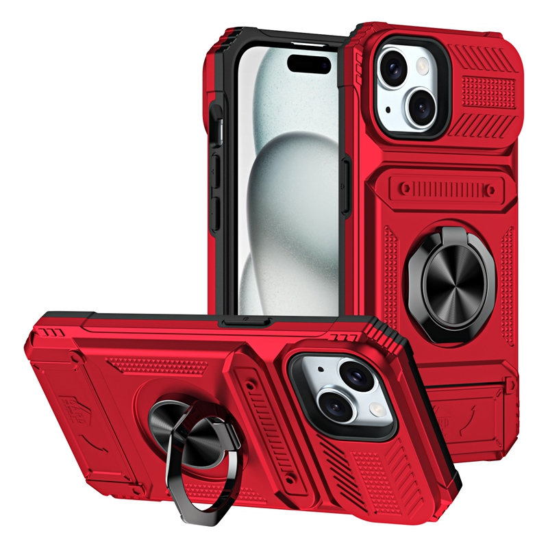 iPhone 15 Pro Max 14 Plus 13 Hard PC TPU Defender Armor Comboヘビーハイブリッドカードスロットショックプルーフインパクトキックスタンドカバー用のカーホルダーメタルフィンガーブラケットケース