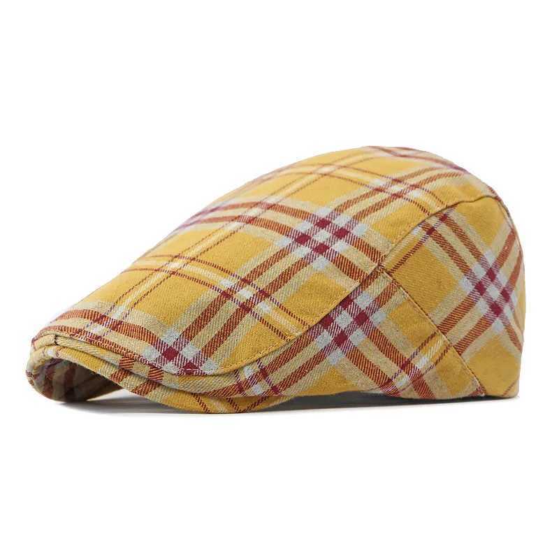 Berets 2024 Four Seasons Cotton Plaid Print Newsboy Caps Flat Peaked Cap Men and Women Painter Beret Hats 162 d24417