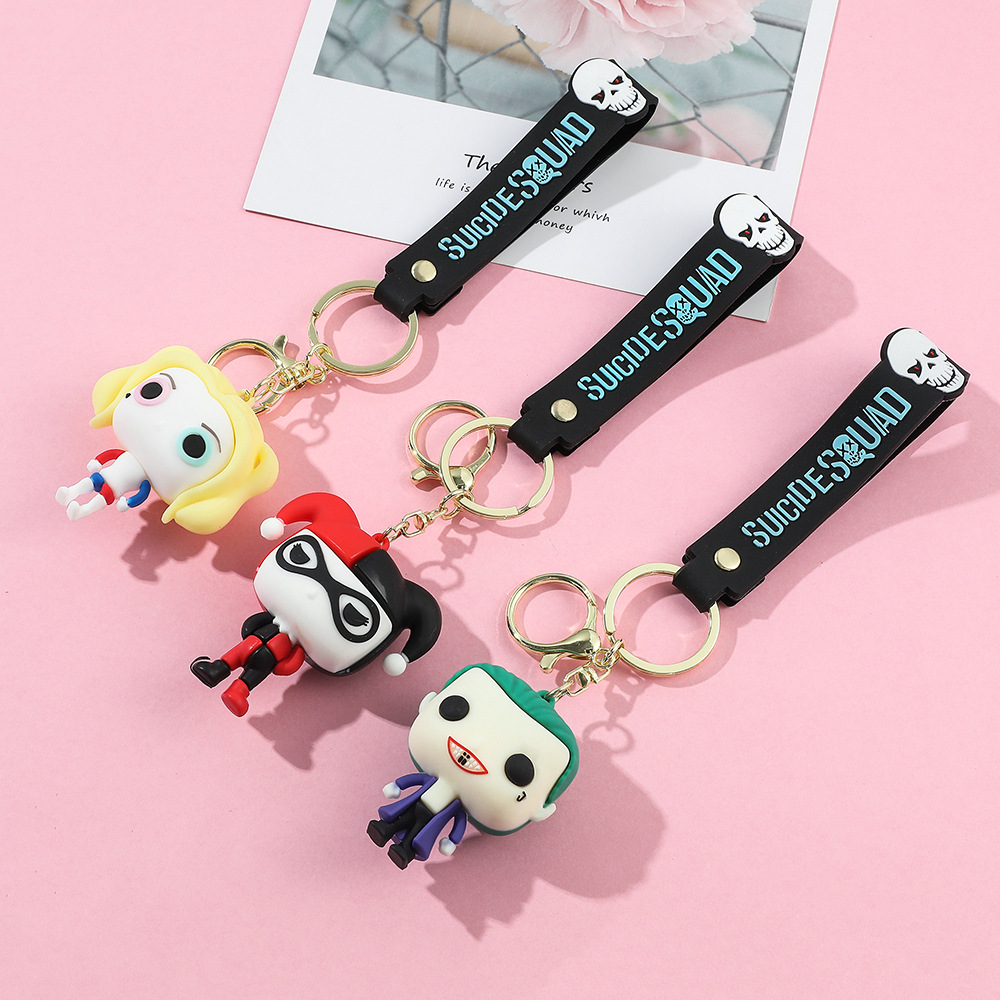 Keychains Men Accessoires Designer Sonneurs de clés pour femmes Superhero Keychain Médite Clown Kewchain Suicide Squad Harley Quinn Action Figure Pendeur