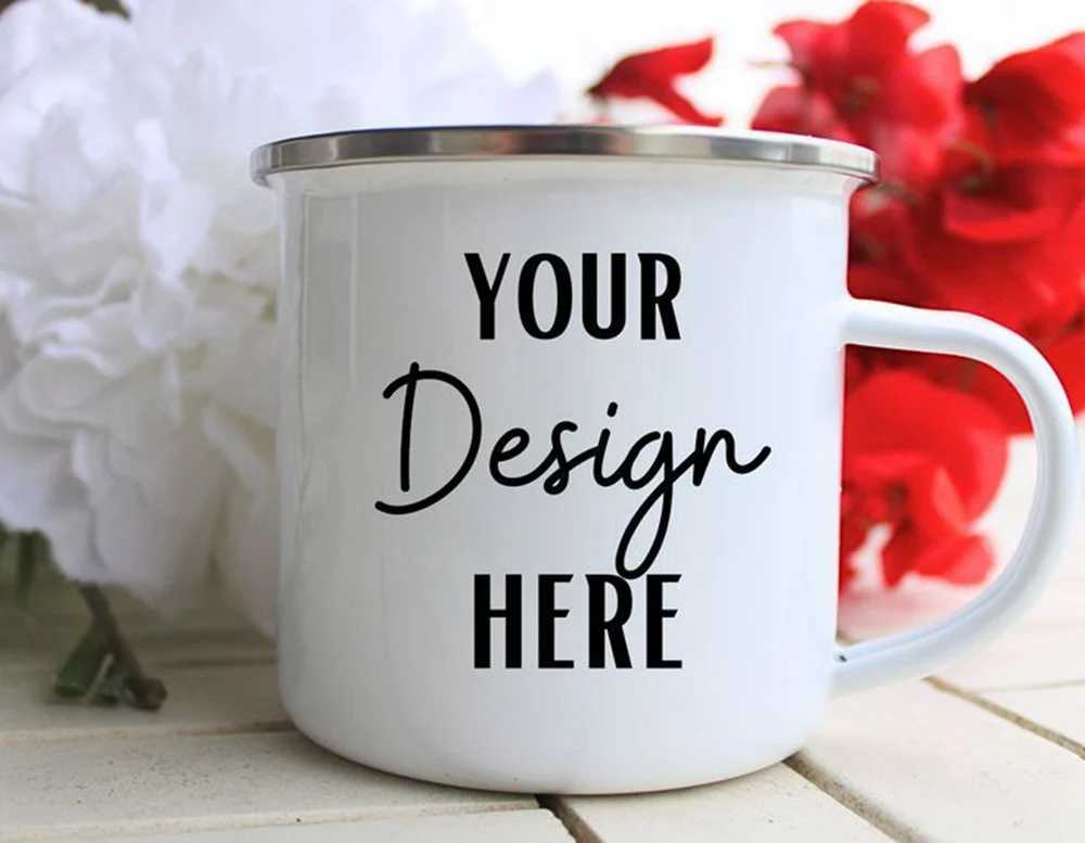 Mugs Custom Inage Enamel Coffee Mugs Family Photos Design Mug Creative Text DIY Cups Friends Birthday Gift 240417