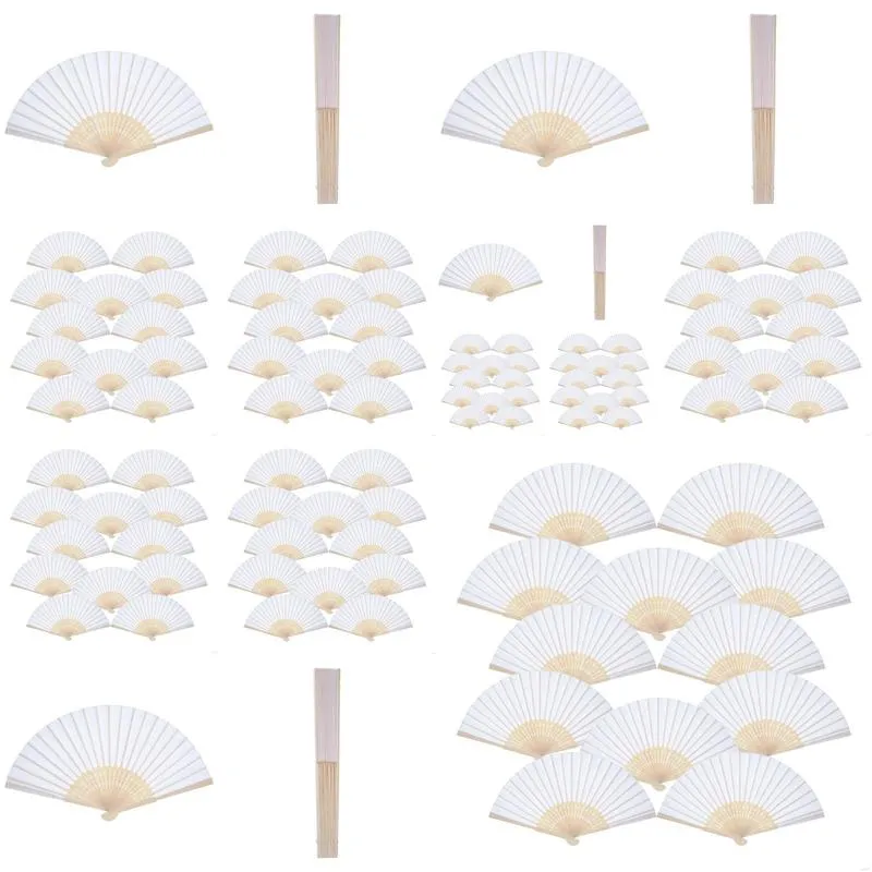 12 pack hand held fans party favor white paper fan bamboo folding fans handheld folded for church wedding gift