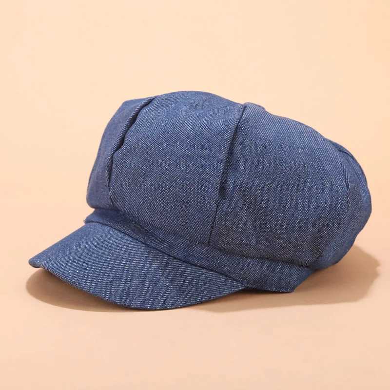 BERETS BRITISH STYLE SOLID DENIM HATS FOR WOMEL OCTAGONAL NEWSBOY CAP LODIESカジュアルサンハットベレット女性画家CAP GORROS MUJER D240417