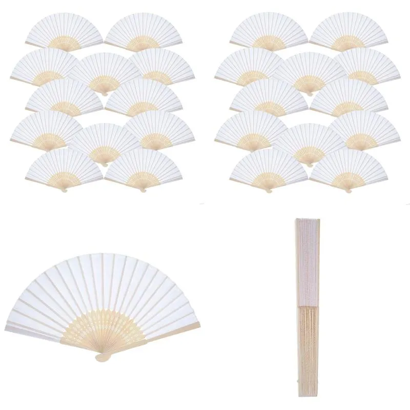 12 pack hand held fans party favor white paper fan bamboo folding fans handheld folded for church wedding gift