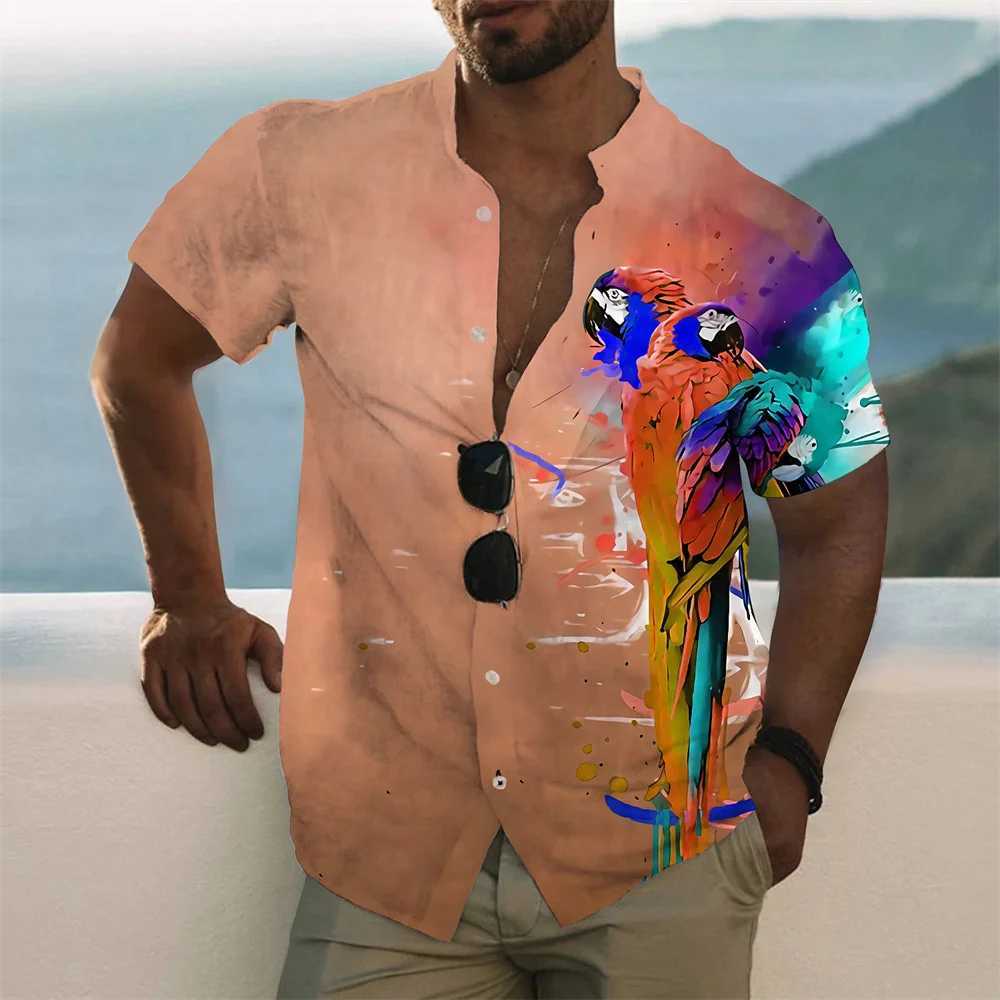 W4KP Men's Casual Shirts Summer hot selling mens short sleeved printed shirt Hawaiian beach fashionable and comfortable fabric stand collar clothing 24416