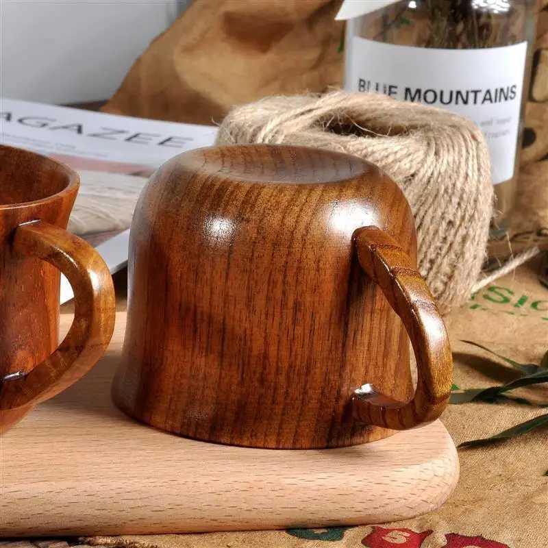 SF2A Tagne in legno Big Belly tazza di tazza con maniglia fatta naturale naturale tè da tè da tè latte tazza di acqua giapponese cucina bar 240417