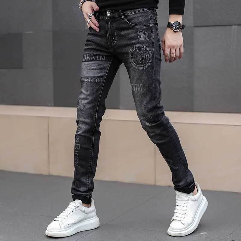 Heren jeans zwart voor mannen mode street hiphop mannelijke punk stijl denim man broek herfst rekrijk slank fit hoogwaardige heren d240417