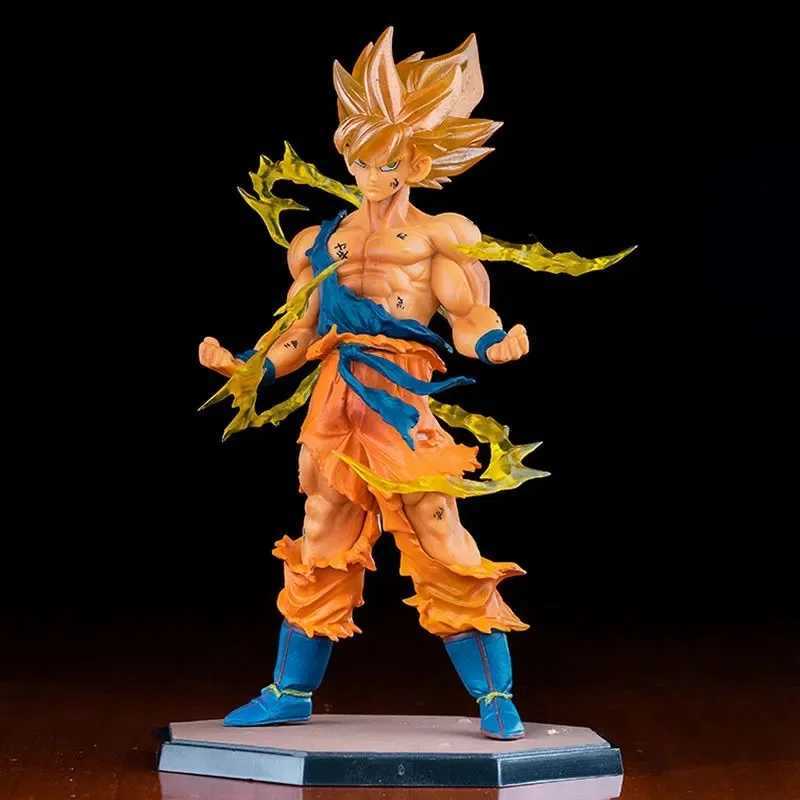 Figuras de brinquedo de ação 17cm Anime Super Saiyan One Son Goku Figura Kakarotto Dano de batalha posou Ornamentos de desktop Decoração clássica