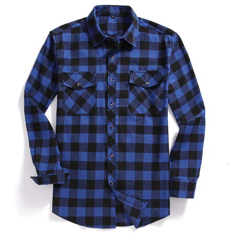 Mäns casual skjortor hösten mens flanell pläd långärmad knapp skjorta usa regelbunden passform s till 2xl klassisk rutig dubbelficka design 24416